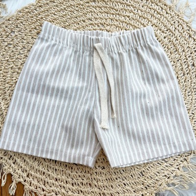 Conj Camisa de Botão e Short em Linho listrado Areia